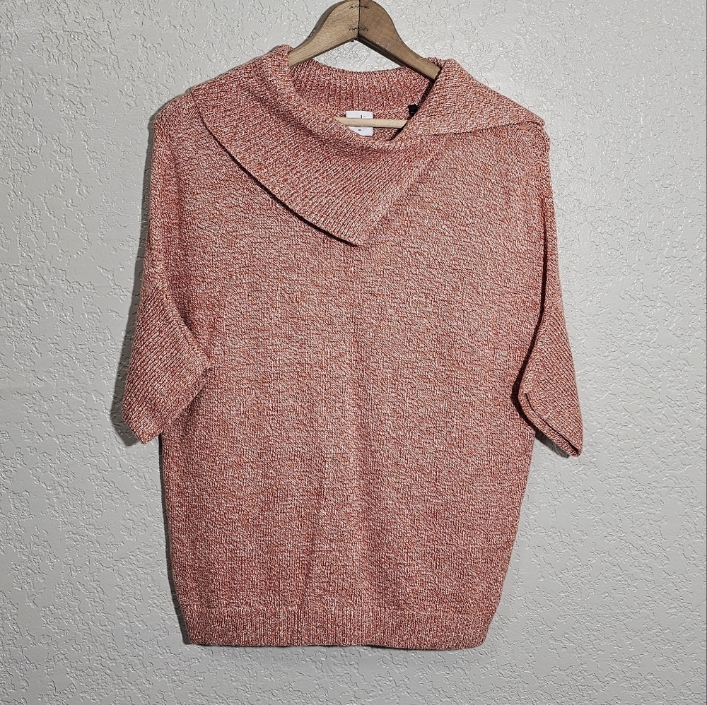 Cabi Orange Knit Split Cowl Neck Short Sleeve Sweater